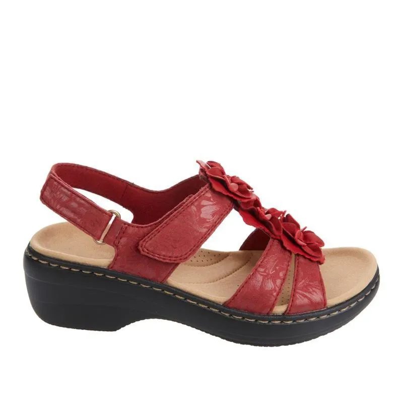 Flowers Sandals Summer Velcro Wedges Shoes For Women - Red