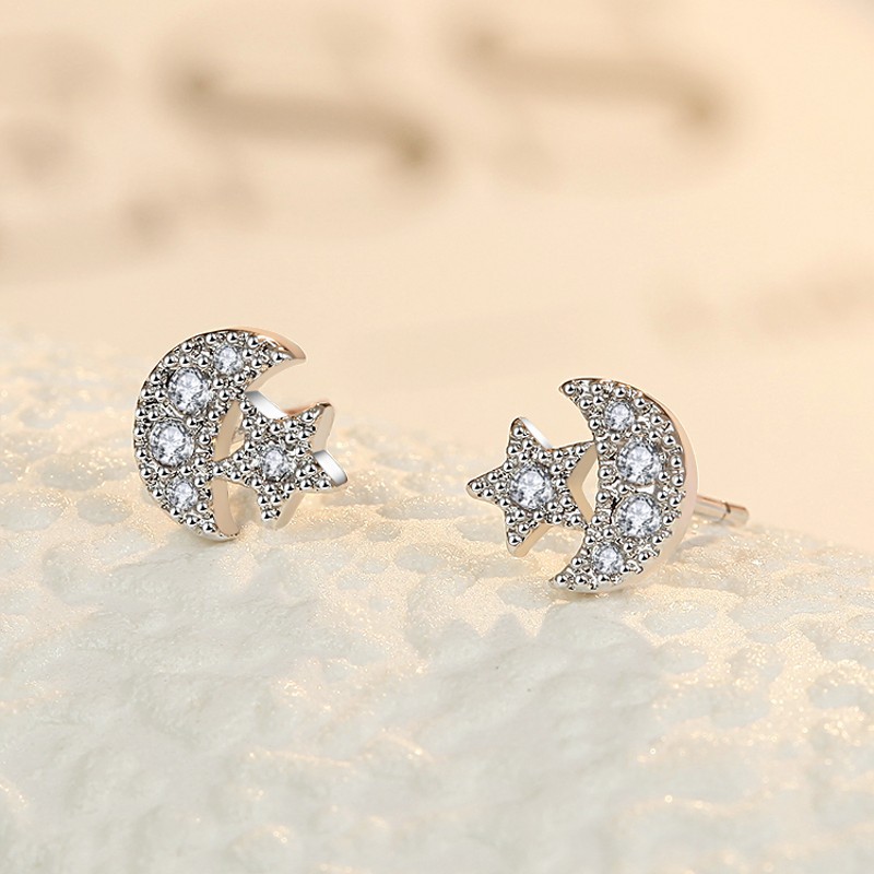 Star Moon Asymmetric Stud Earrings For Women