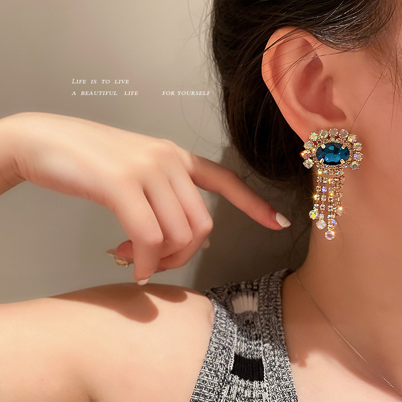 Vintage Tassel Earrings With Crystals And Diamonds