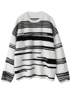 Street Casual Loose Irregular Stripe Sweater Women - White - View 1