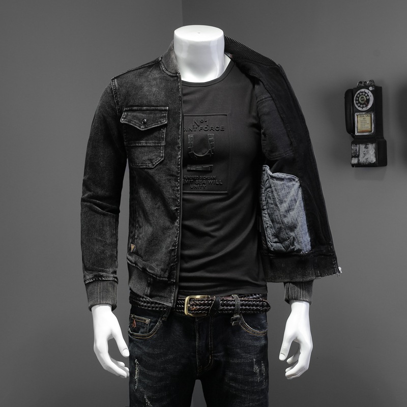 Title 1, Corduroy gewassen denim top met honkbalkraag