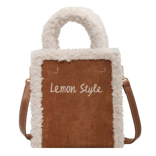 Cute Lamb Fleece Handbag Messenger Bag Letter Brown - Shop at LoveMi