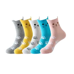 Women's Fashion Casual Print Long Socks - Footprint Cat - View 1