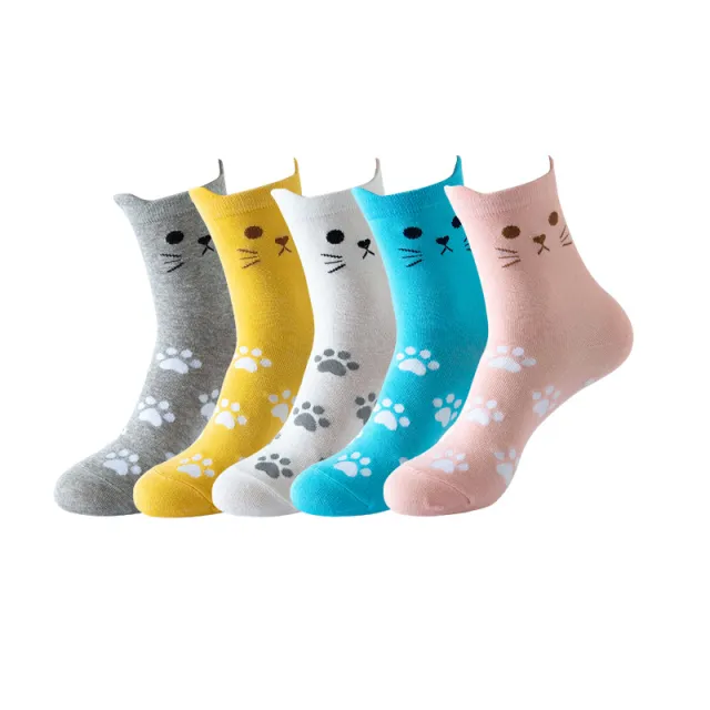 Women's Fashion Casual Print Long Socks Footprint Cat - Shop at LoveMi
