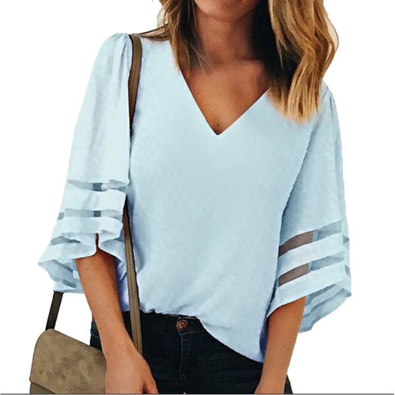 Title 3, Blusa de gasa gasa con cuello en V para mujer