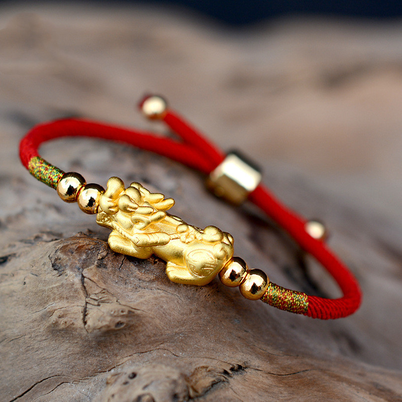 Hand-woven Sterling Silver Gold-plated Red Rope