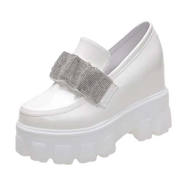 British Style Patent Leather Platform Round Toe Fashion Small Leather Shoes White - Shop at LoveMi