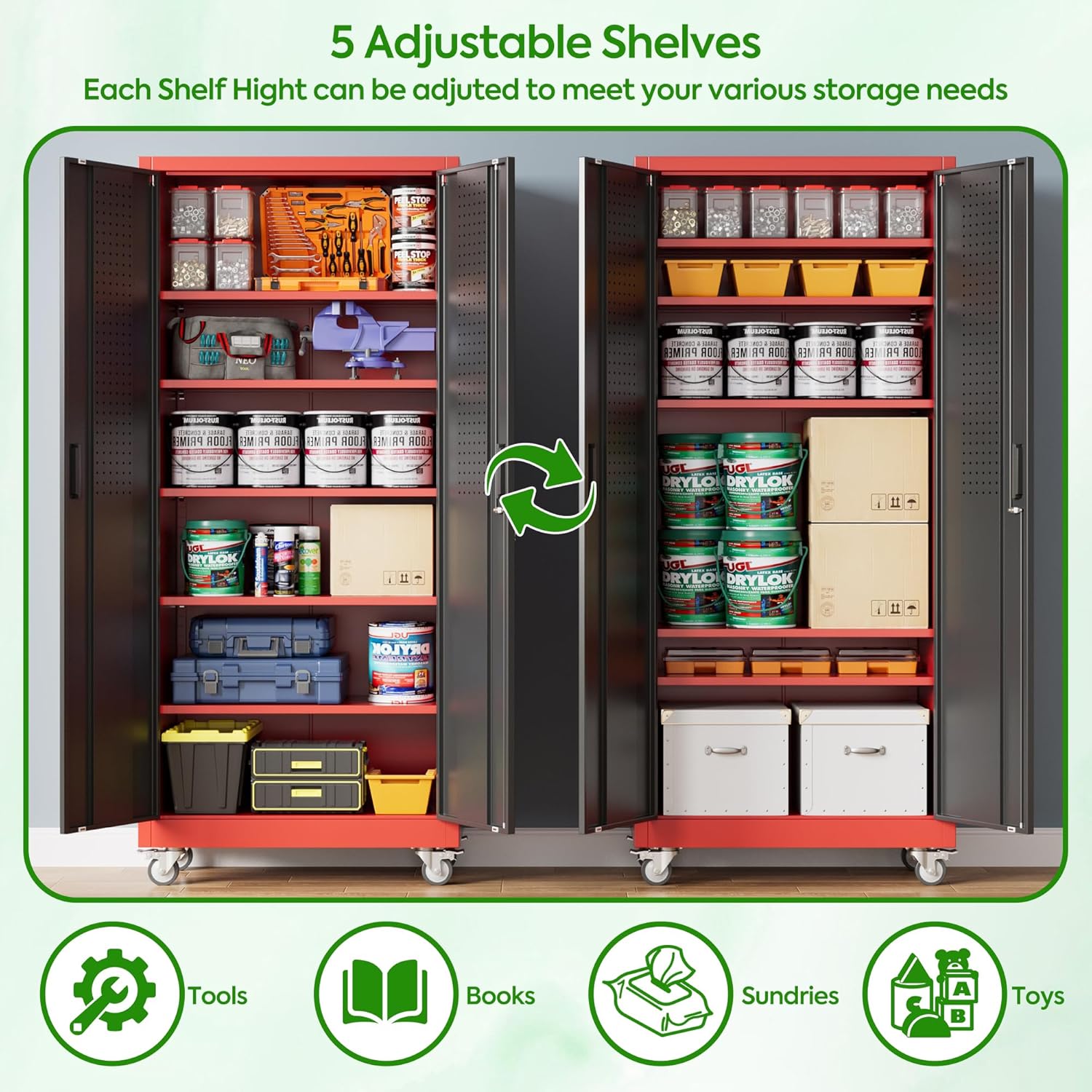 Garage Storage Cabinet with Pegboard and 5 Adjustable Shelves β photo 8