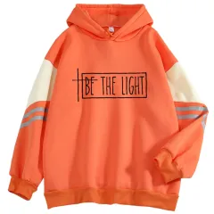 Women's Long-sleeved Casual Plus Size Loose Top Trendy Hit Color Hoodie - Orange - View 1
