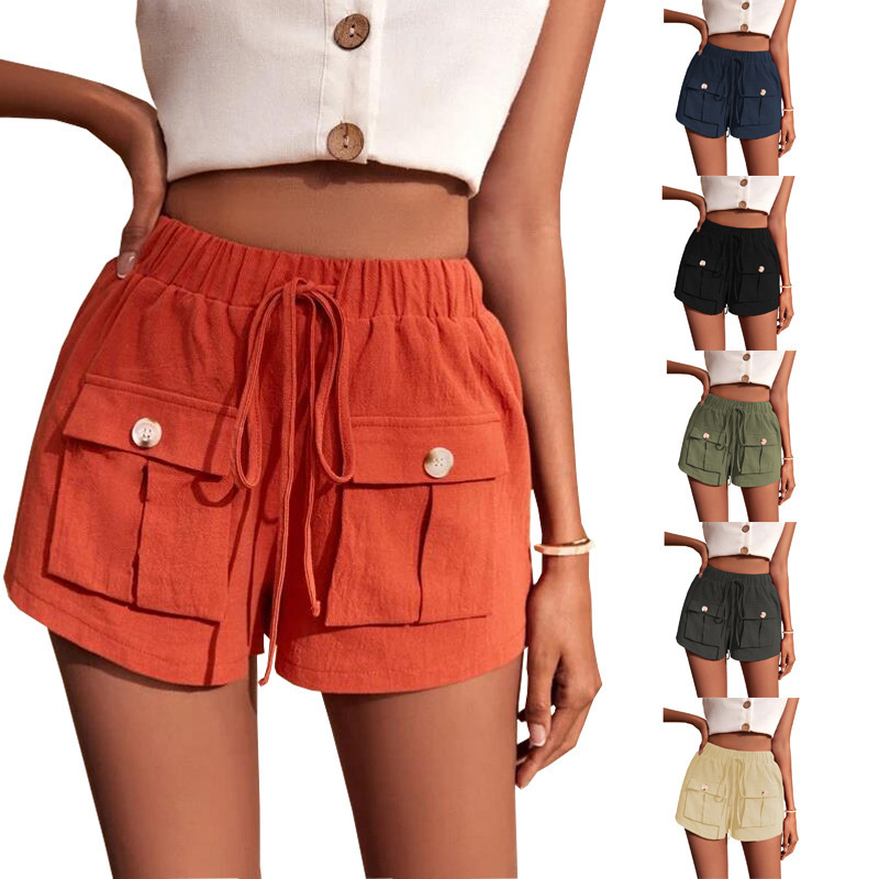 Women's Casual Pocket Loose Mid-Rise Drawstring Straight-Leg Pants