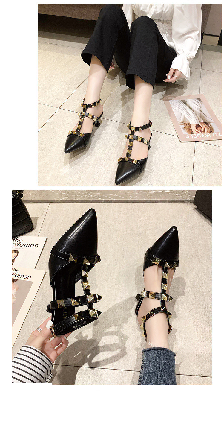 Fashion Lady's Rivet Pointed Toe Stiletto Sandals