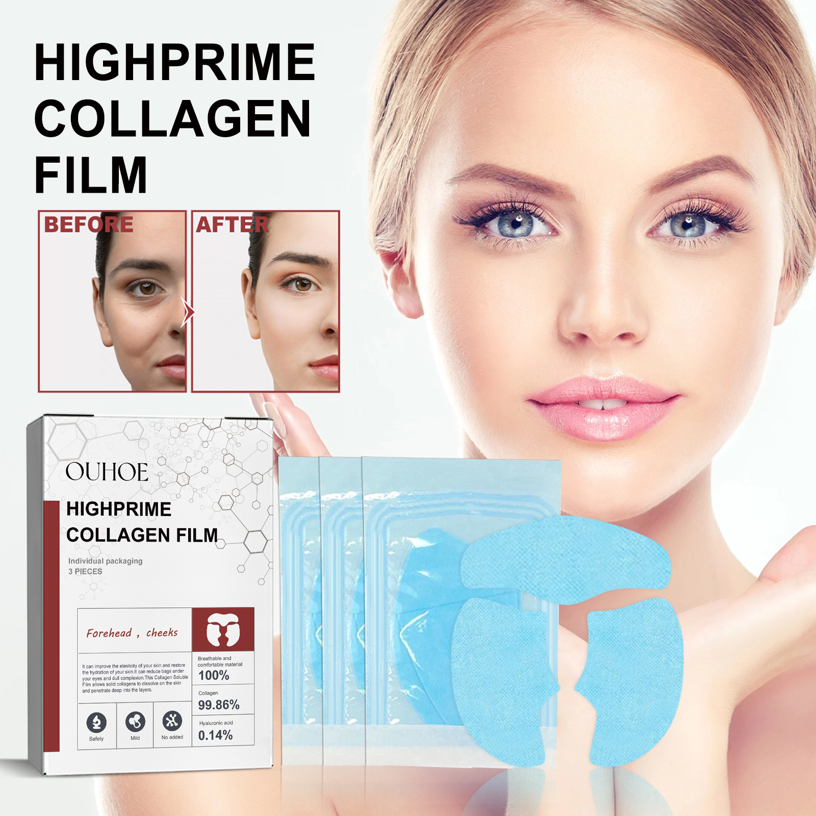 OUHOE Collagen Membrane, Lighten Wrinkles, Bags, Dark Circles, Firm Skin, Plump And Moisturize Eye Rejuvenation Mask