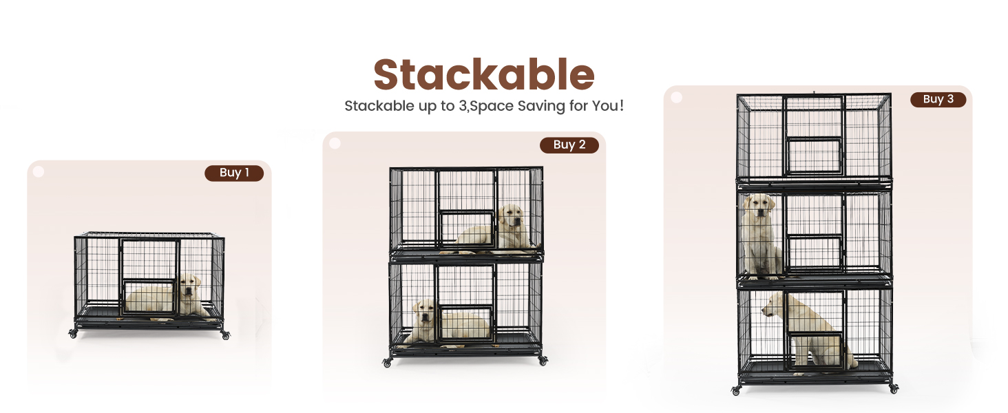 Heavy Duty Stackable Dog Crate 82.3x51.6x56cm Metal Kennel With Triple Doors — image 7