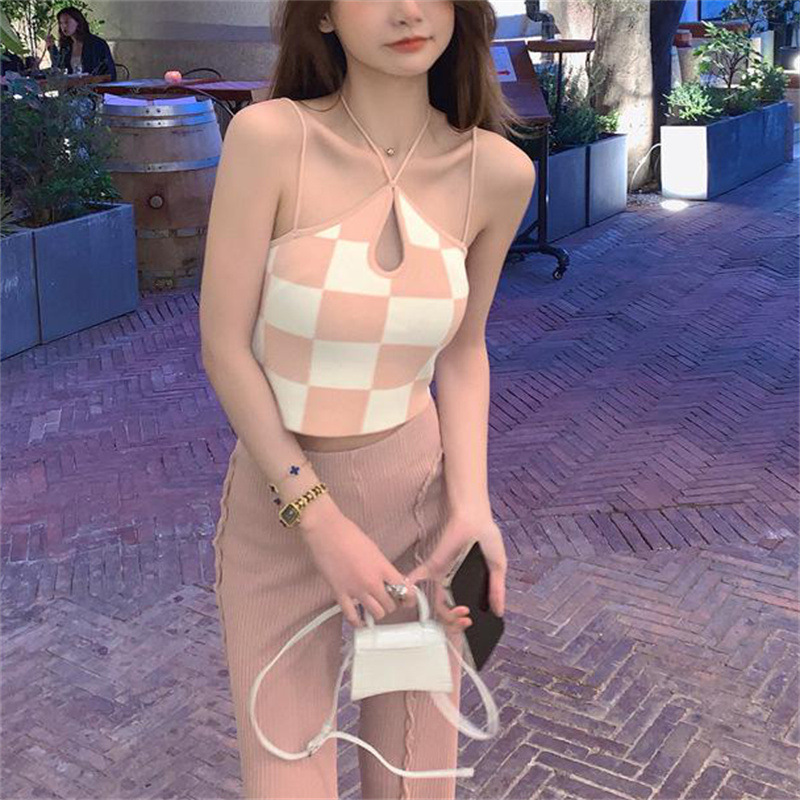 Cropped Halter Strap Knitted Bandeau Top All-match