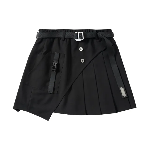 Women's High Waist Black Asymmetric Functional Skirt Black - Shop at LoveMi