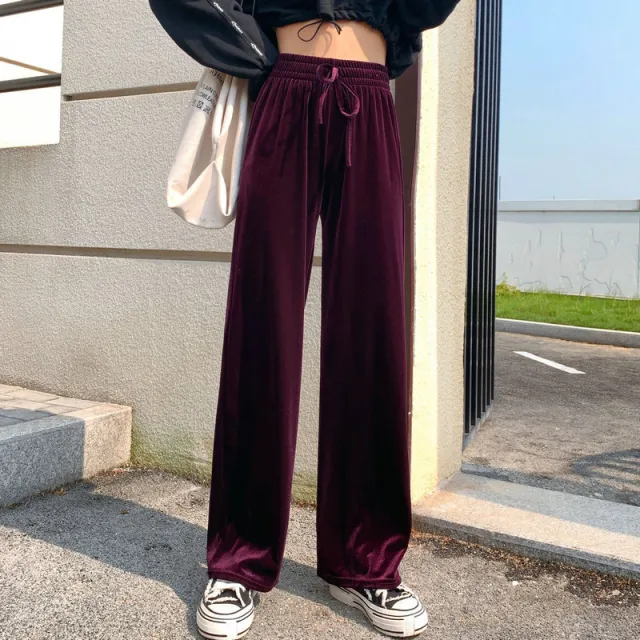 Gold Velvet Drape Wide leg Pants Lengthened Mopping Leisure Fuchsia - Shop at LoveMi