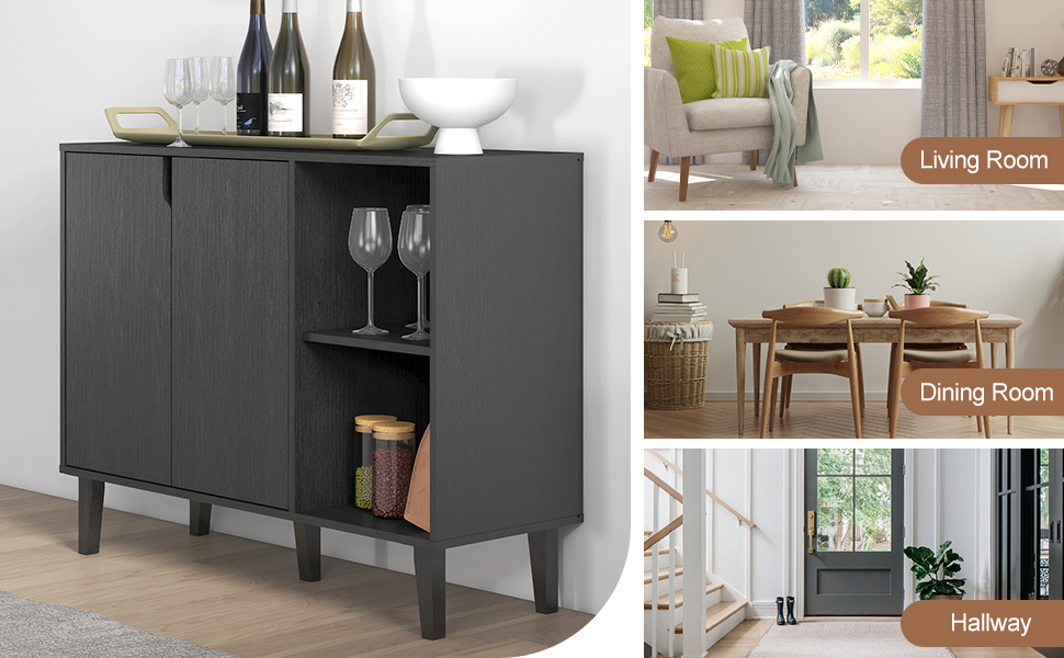 Sideboard Wood Storage Accent Cabinet TV Stand Home Bar Buffet With 2 Doors — image 11