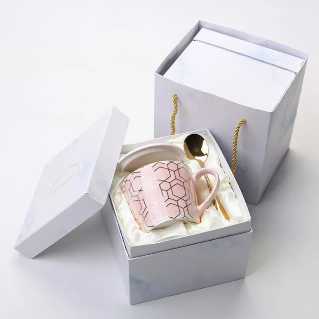 European Style Marbled Gold Rim Mug Gift Box Set 3Style - Shop at LoveMi