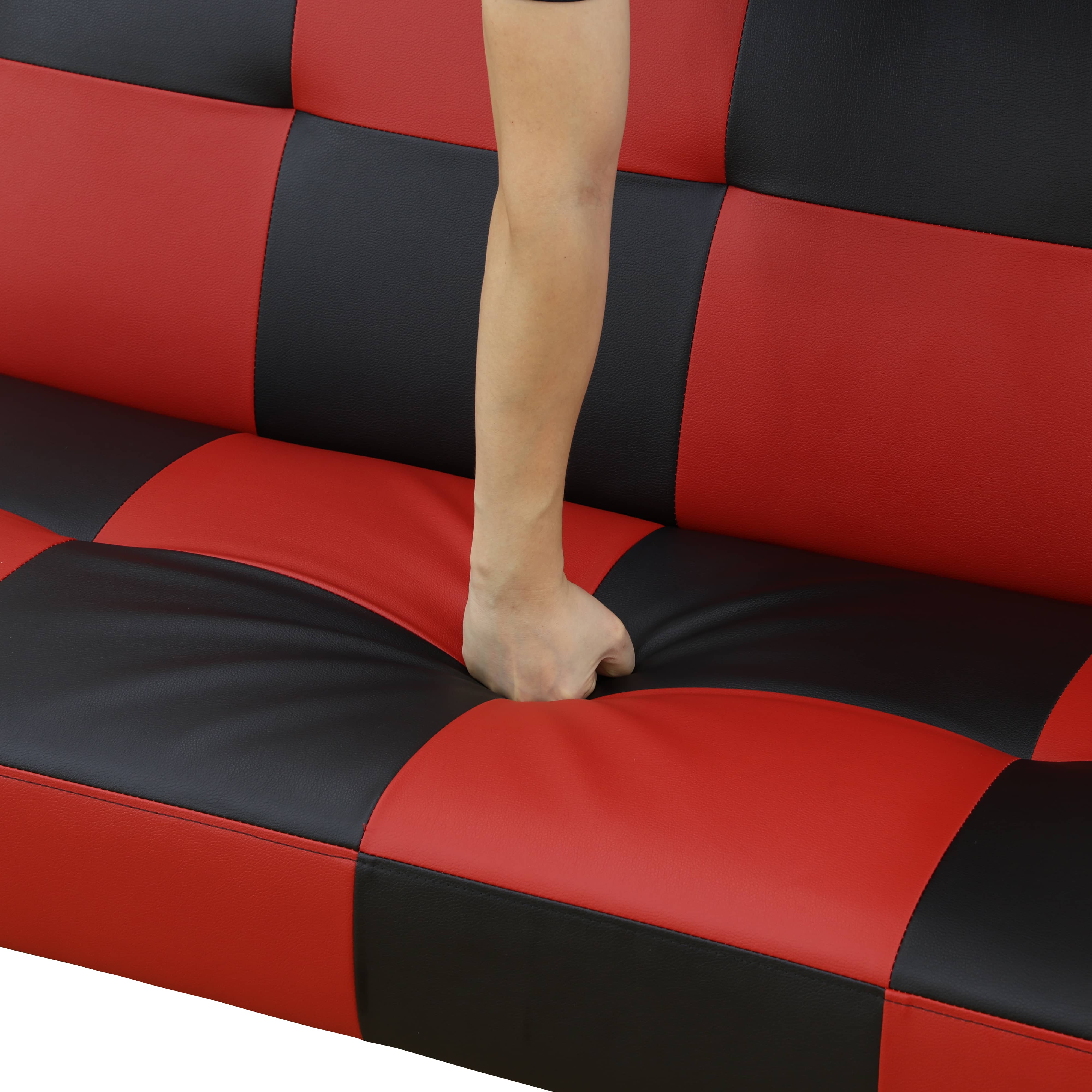 Pickup Only--Red&Black Faux Leather Living Room Sofabed
