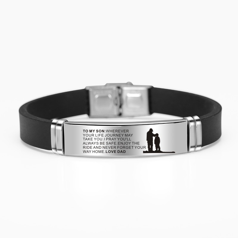  Engraved Mom Dad To Daughter Son Painting Stainless Steel Silicone Bracelet Bangle