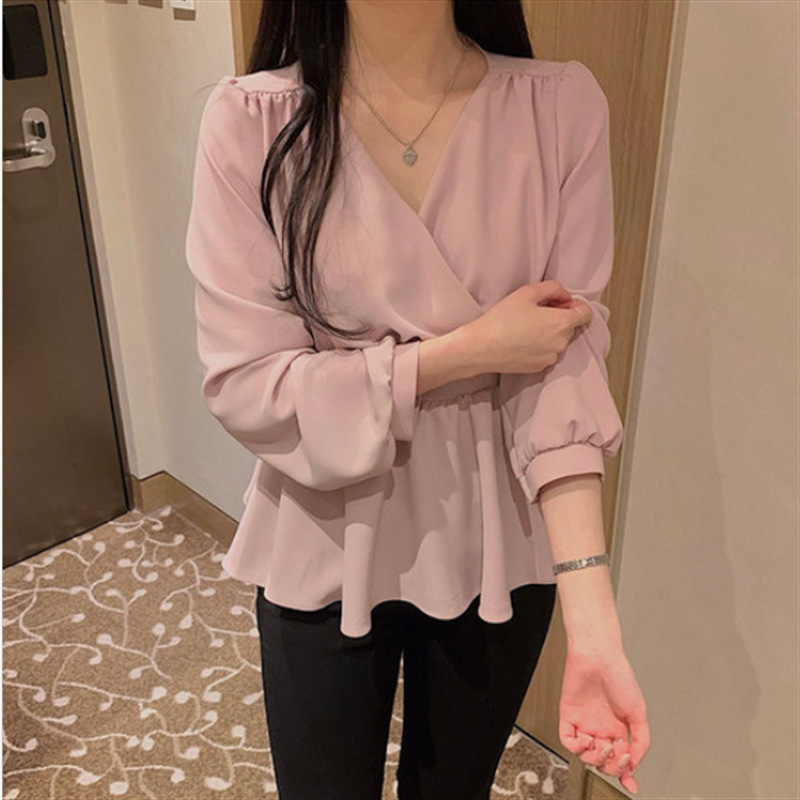 Title 4, Solid Color Waist Long-sleeved Small Shirt Blouse