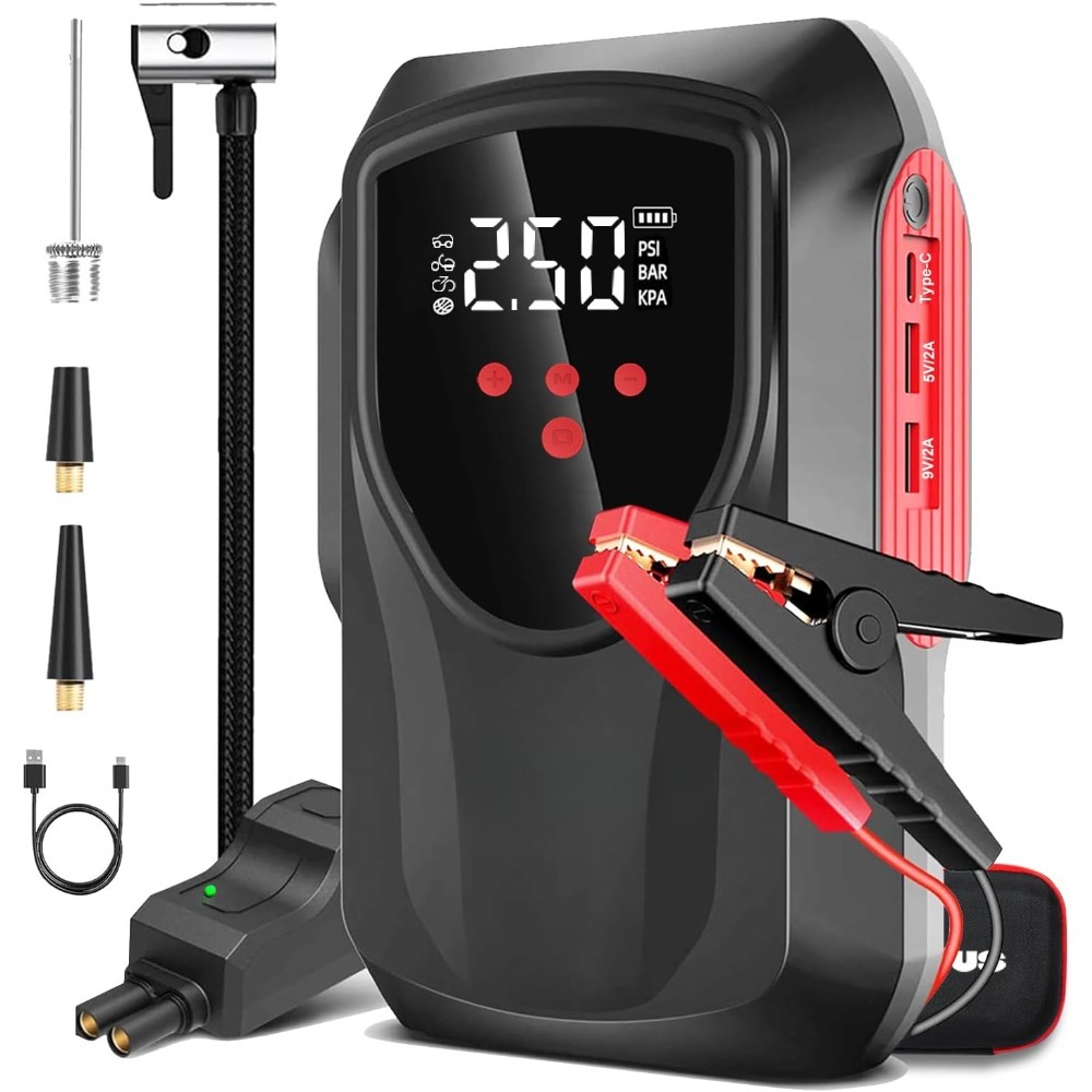 Car Jump Starter 3000A with Air Compressor 150PSI, USB QC3.0, LED, LCD - Bild 9 von 9