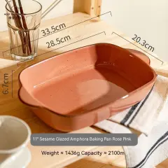 Baked Rice Tray Ceramic Baking Bowl With Two Ears Household Microwave Plate - Pink - View 1