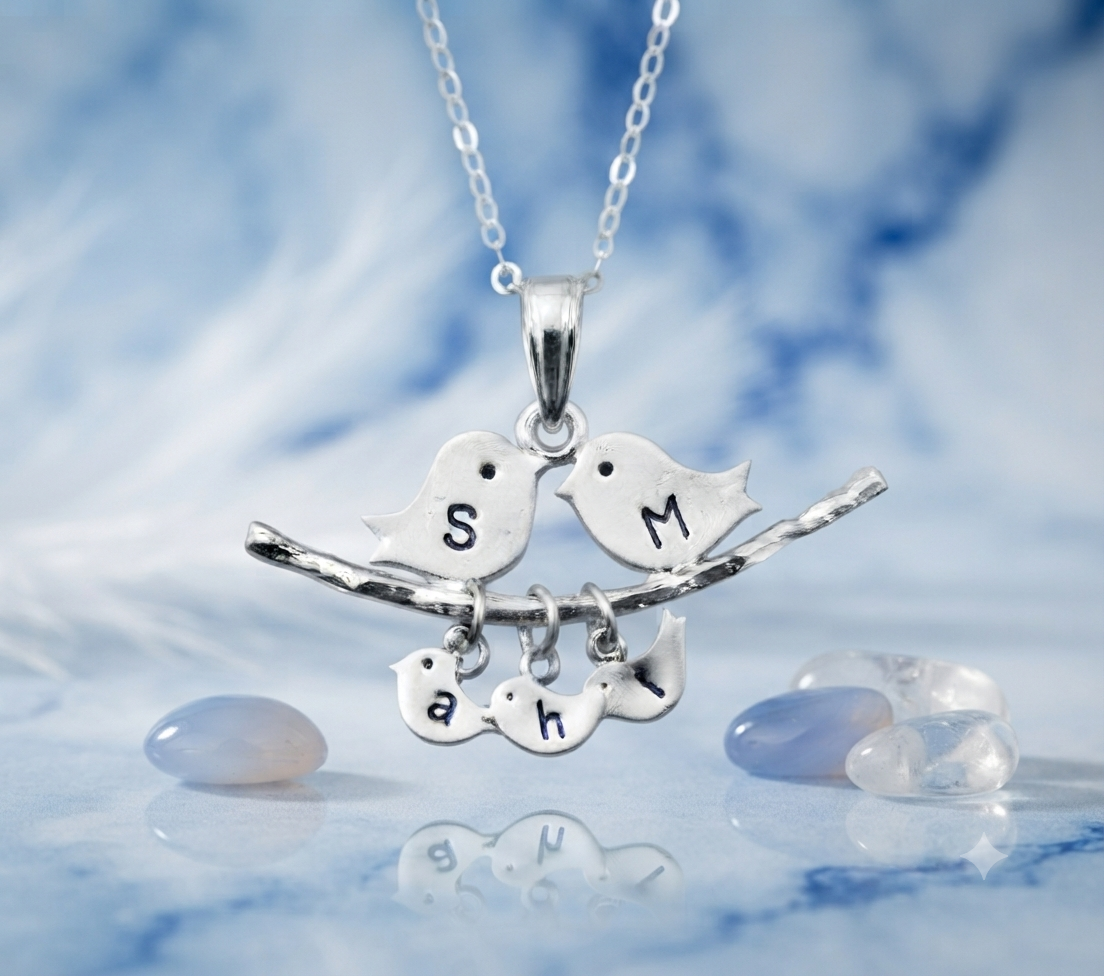 Custom Family Bird Name Necklace 24K Gold Plated Personalized Gift — view 3
