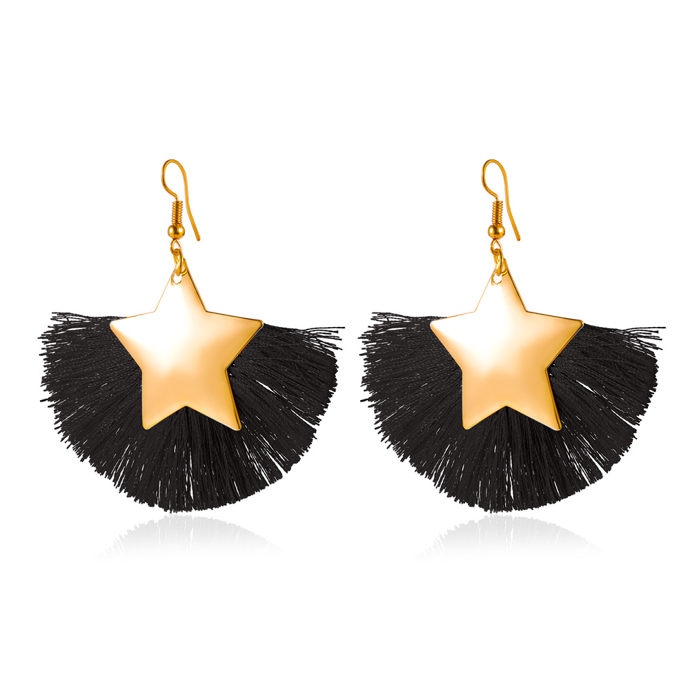 Bohemian Metal Fan-shaped Tassel Earrings Fashion