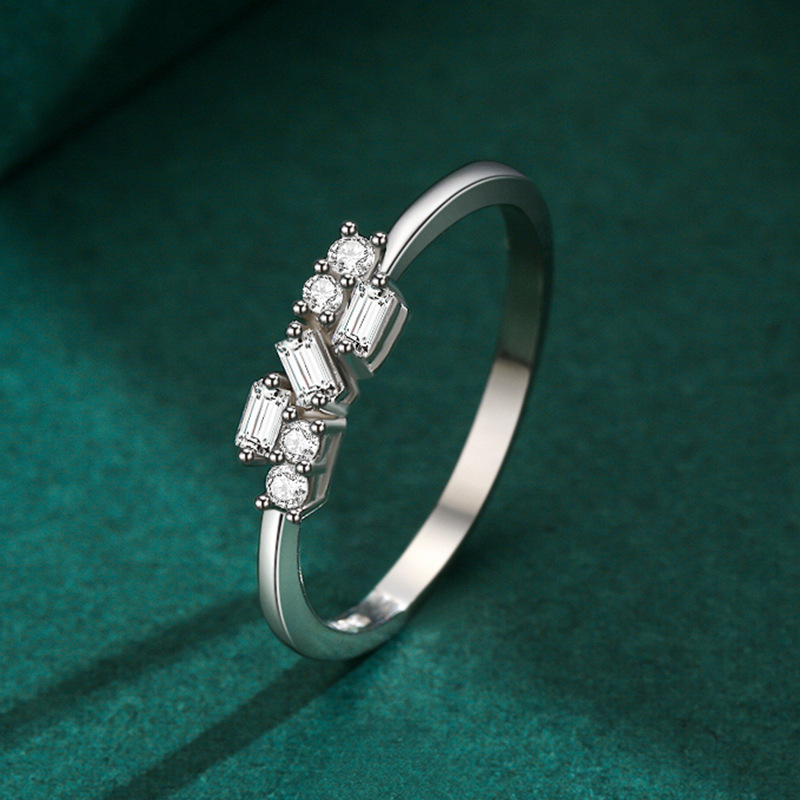 Sterling Silver Geometric Row Ring Women's Fashion Simple Fine Style