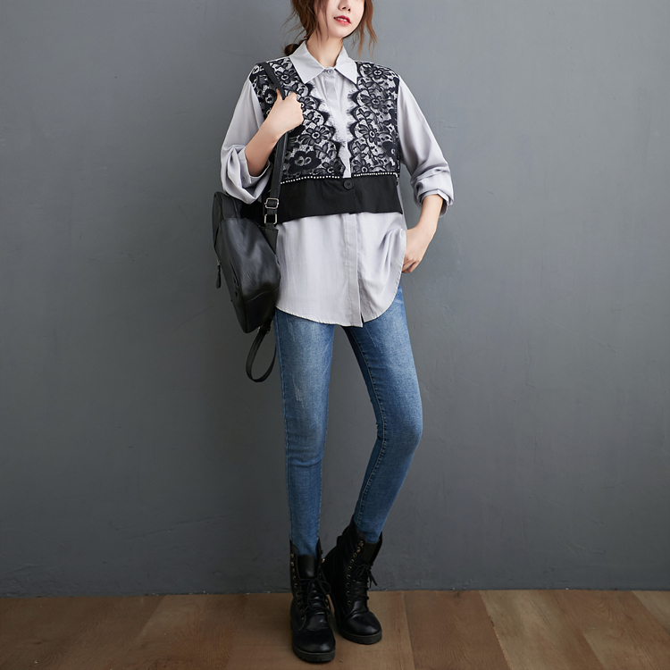 Title 6, Lace Stitching Western Style Loose Long Sleeves