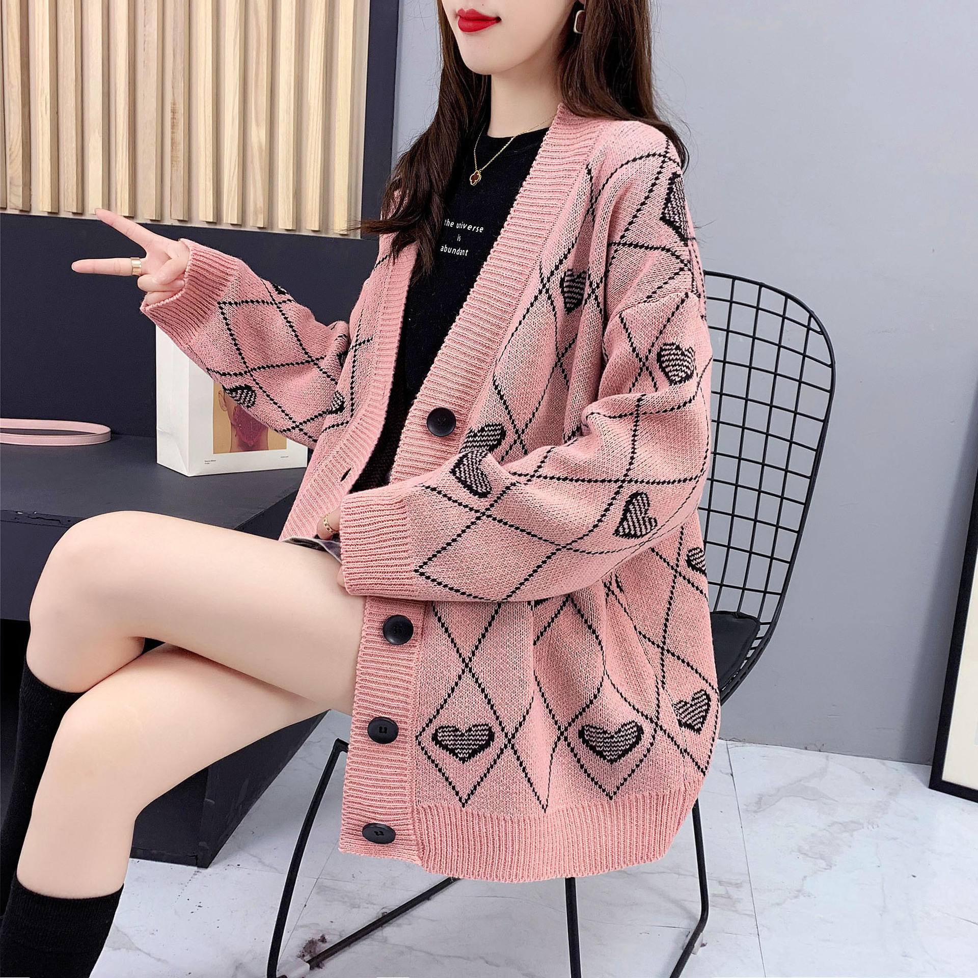 Thicken Knit Cardigan Top Retro Sweater