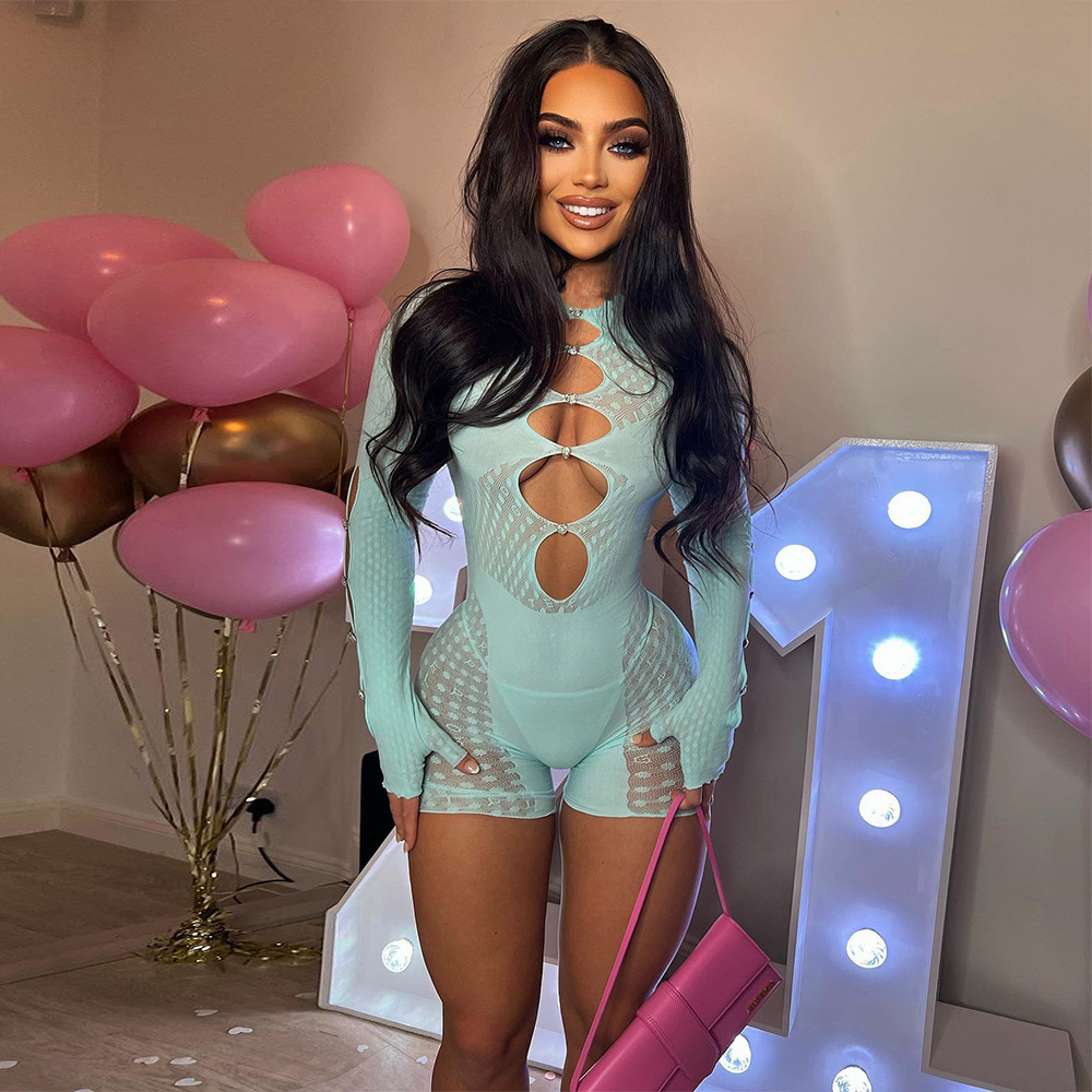 Spring And Summer New Patchwork Sheer Cutout Women’s Jumpsuit