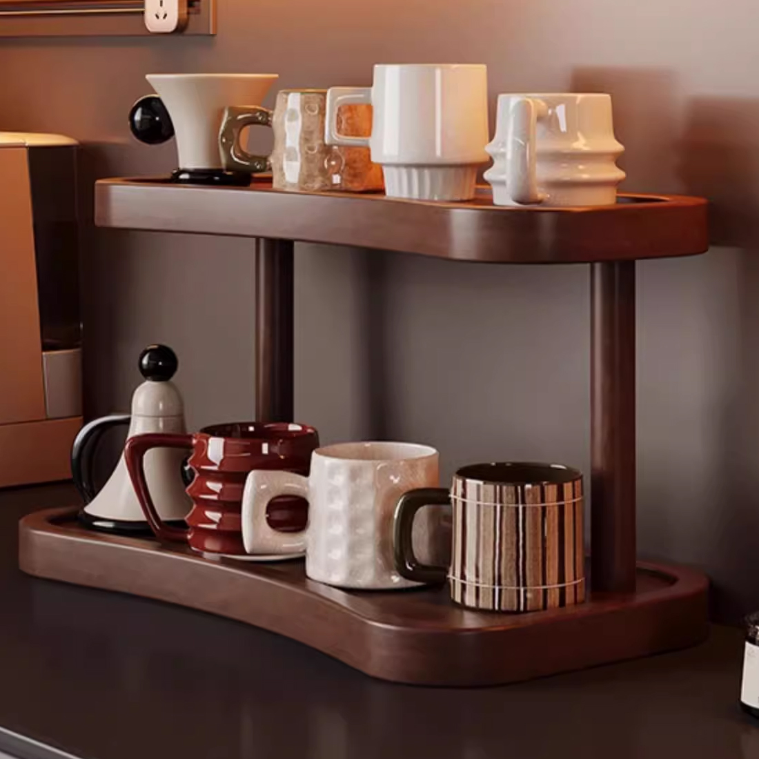 New Walnut Desk Organizer Shelf Modern Multiuse 2 Tier For Pantry Bedroom — image 8