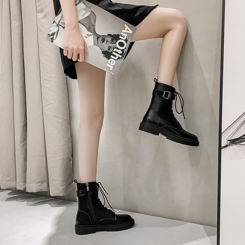 Title 5, Flat Retro Motorcycle Style Lady Ankle Boots