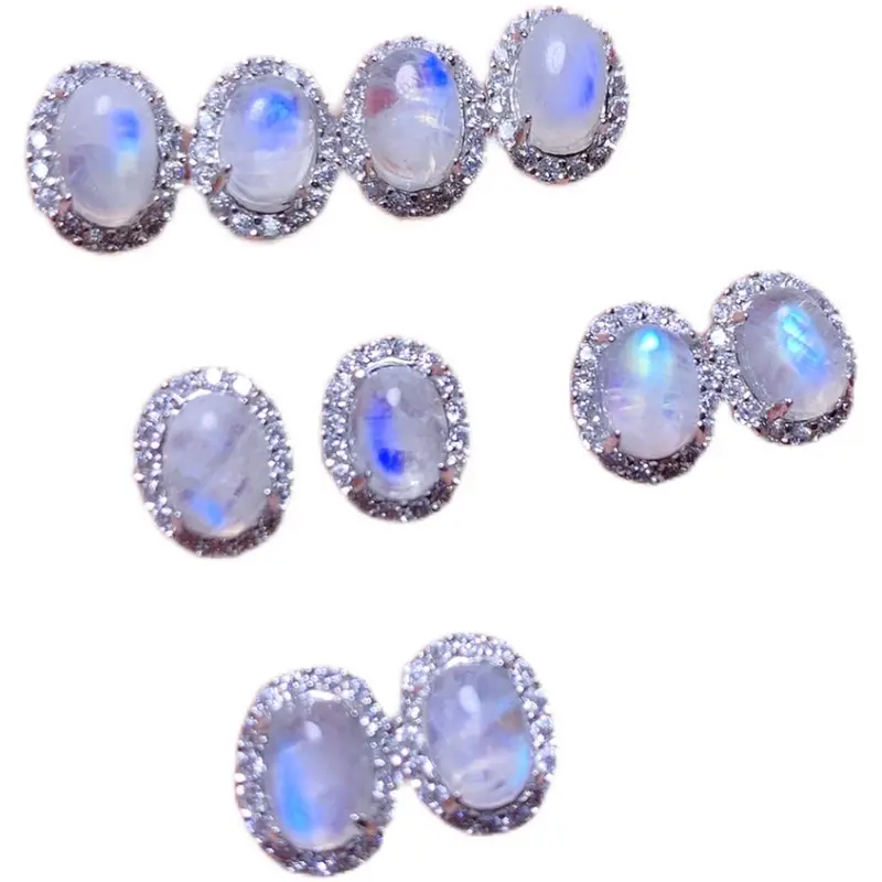 Natural Blue Moonlight Stone Earrings