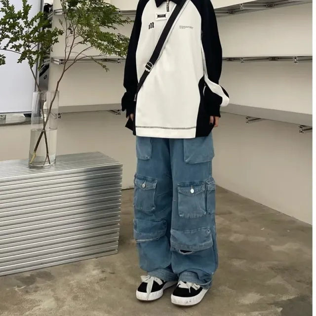 Light colored Zipper Washed Overalls Blue - Shop at LoveMi