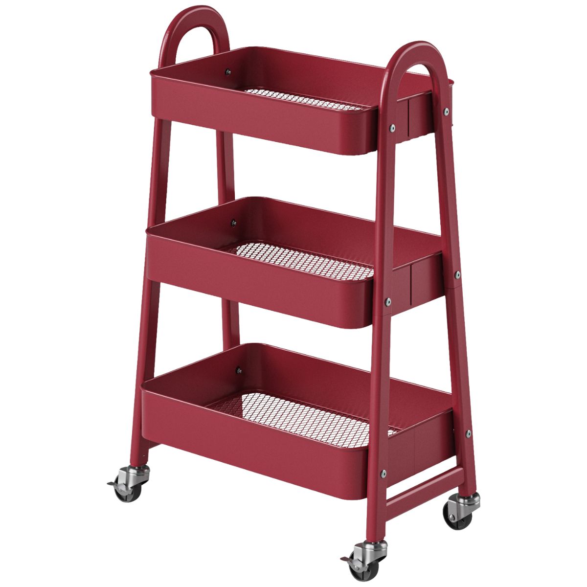 3-Tier Rolling Cart, Metal Utility Storage Cart, Lockable Wheels, For Living Room, Bathroom, Kitchen And Narrow Spaces