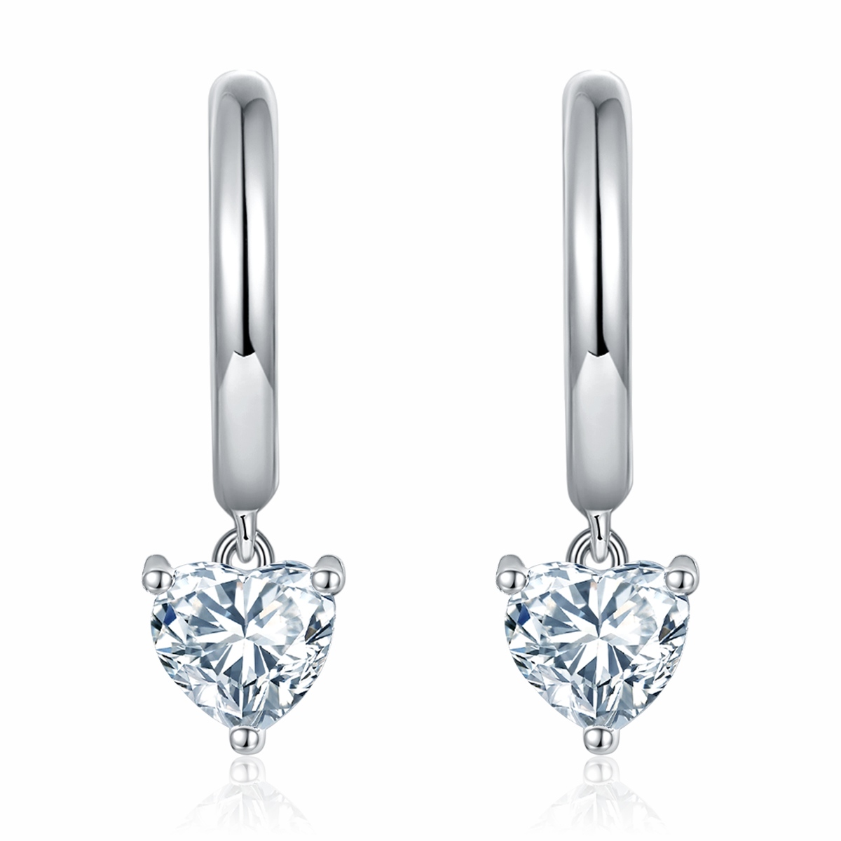Heart Shaped Moissanite Platinum Dangle Earrings