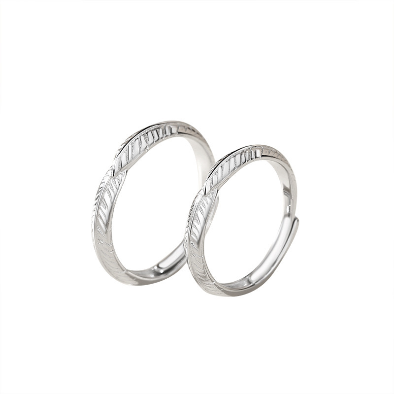 Title 2, S925 Sterling Silber Blatt Feder Paar Ring. Ein...