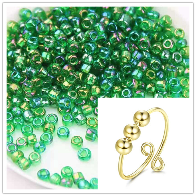 Exquisite Reduce Pressure Glass Beaded Ring Women Relax Anxiety Fidget Adjustable Folding Rings