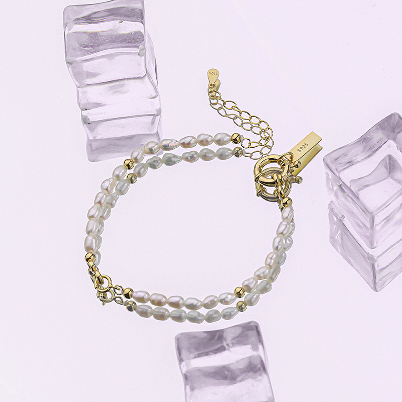 Sterling Silver Jewelry Women's Light Luxury Fashion Retro Temperament Rice Bead Bracelet