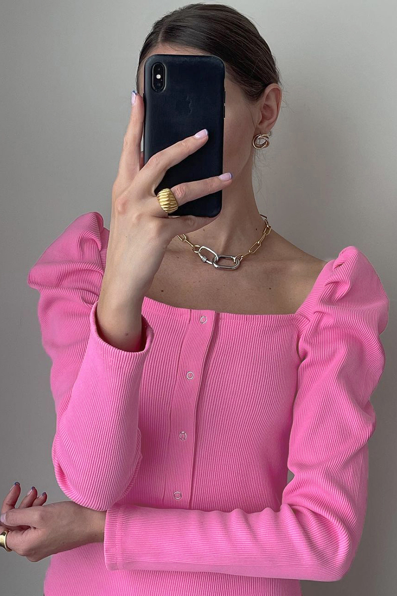 French Square Collar Puff Sleeve Knitted Top Women