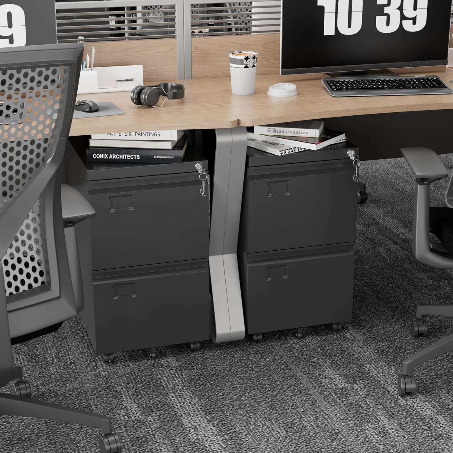 2 Drawer Mobile File Cabinet, Metal Under Desk Cabinet With Lock Name Card Holder For Office Home, Legal Letter Size, Assembly Required - Image 6