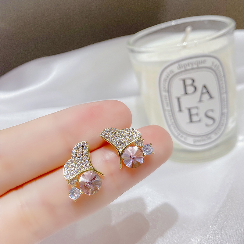 Zircon Ginkgo Leaf Personality Simple Earrings