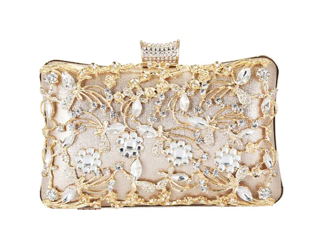 Elegant Rhinestone Dinner Clutch Women Luxury Brand Party Chain Messenger Bag Gold - Shop at LoveMi