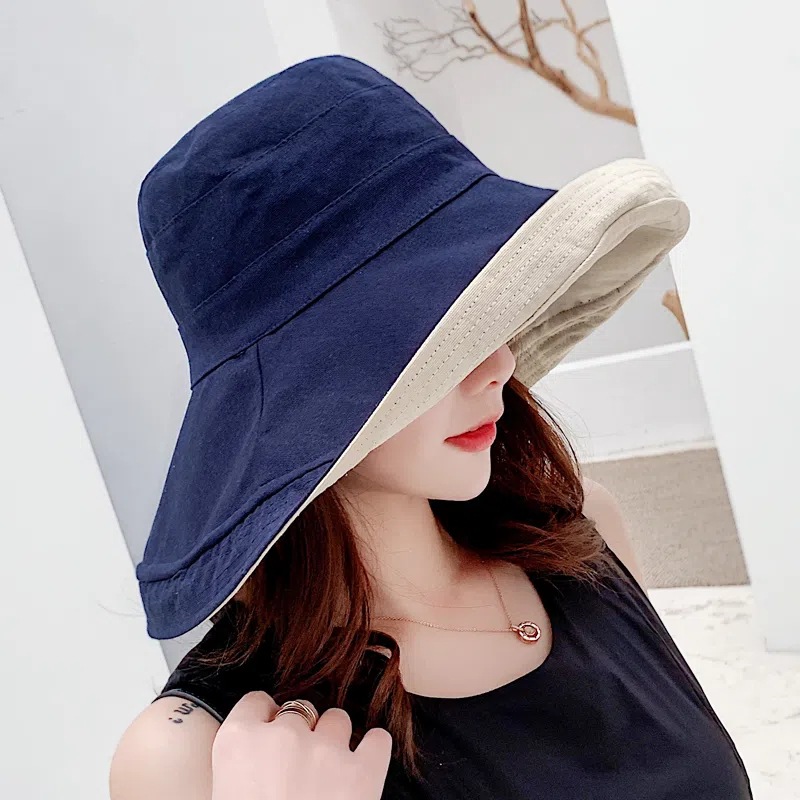 Female summer suntan Sun anti UV face mask hat Navy Blue - Shop at LoveMi