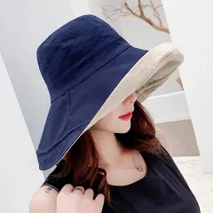 Female summer suntan Sun anti UV face mask hat - Navy Blue - View 1