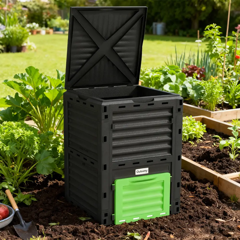 Garden Compost Bin 80 Gallon Outdoor Large Capacity Composter Fast Create Fertile Soil Aerating Box, Green