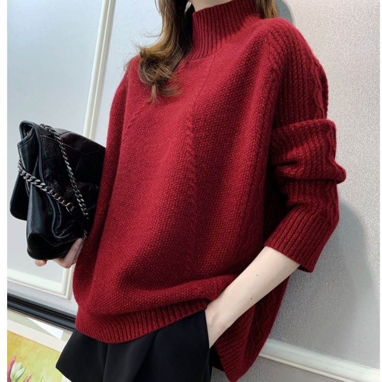 Half Turtleneck Thickened Loose Knit Pullover Lazy Wind Sweater
